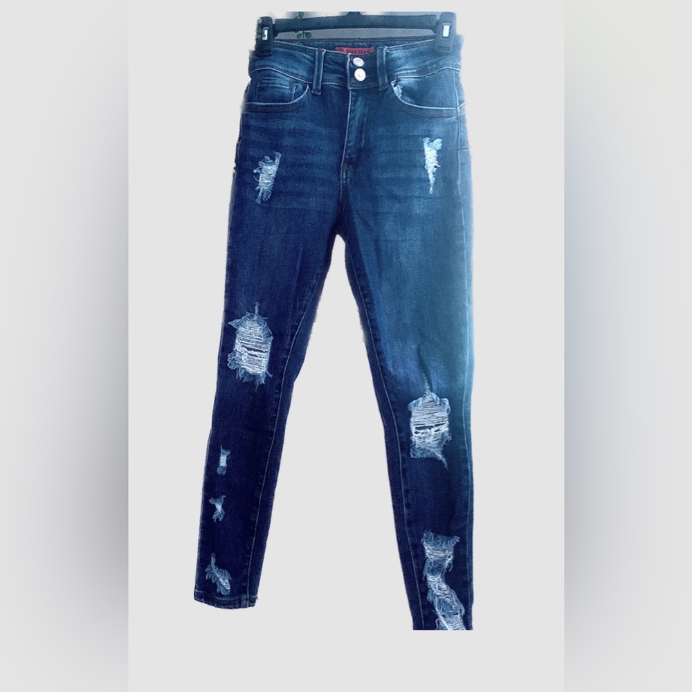 Skinny ripped dark blue jeans